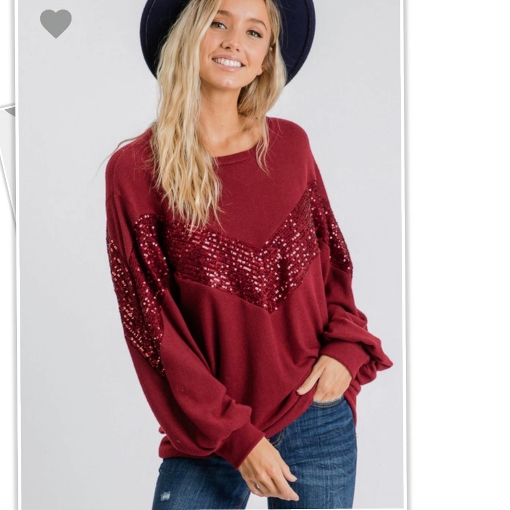 Sequin accent balloon sleeve top